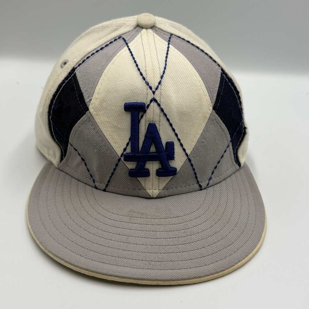 Los Angeles Dodgers Argyle Fitted Hat Gray Blue New Era MLB Cap Size 6 7/8